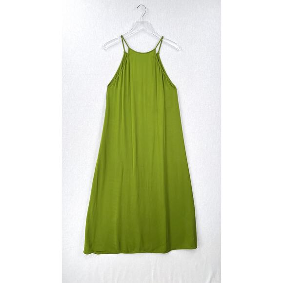 ZARA Midi Slip Dress Women Small Green Sleeveless A-line Strappy High Neck Satin - Picture 3 of 16